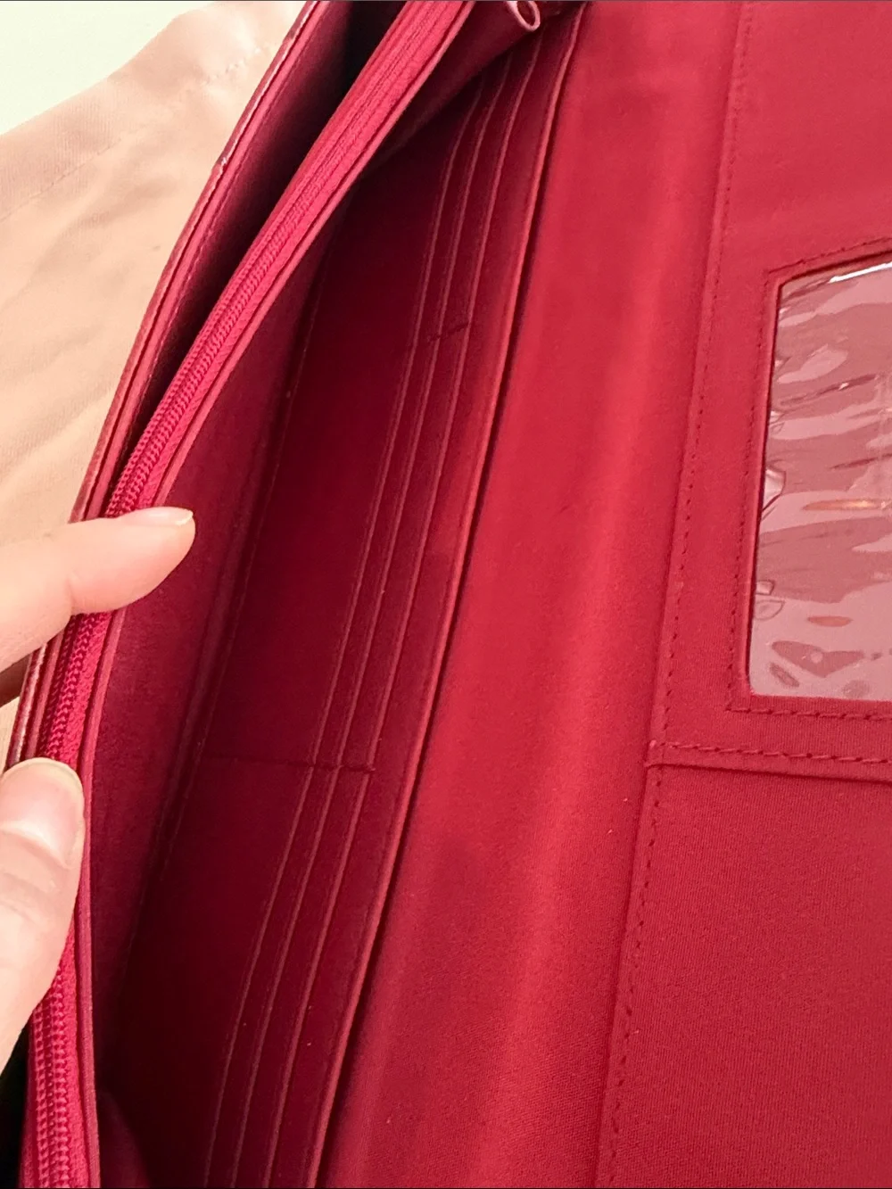 Red Faux-Ostrich Key & Card Holder - Women’s Slim Organizer
